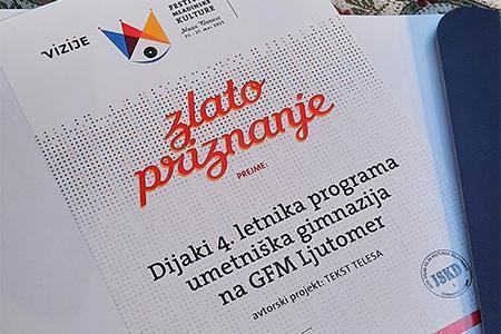 Dijaki 4. u s predstavo Tekst telesa gostovali na odru SNG Nova Gorica in osvojili zlato priznanje